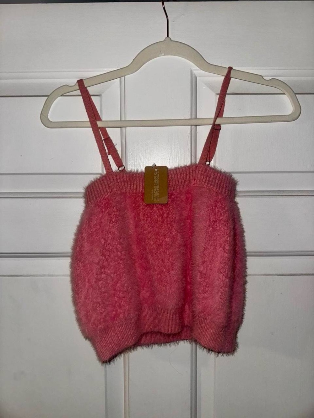 vestique Pink Fuzzy Knit Tank Top